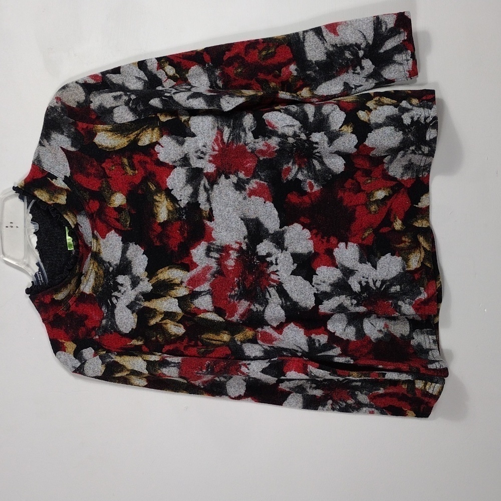 EUC Trisha Tyler Floral Ruffle Neck Sweater size Petite Large
